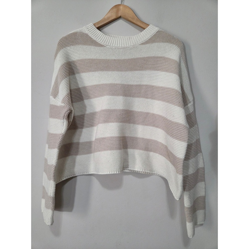Sincerely‎ Jules Womens Striped Cropped Knit Sweater Cream Tan Small ST20168